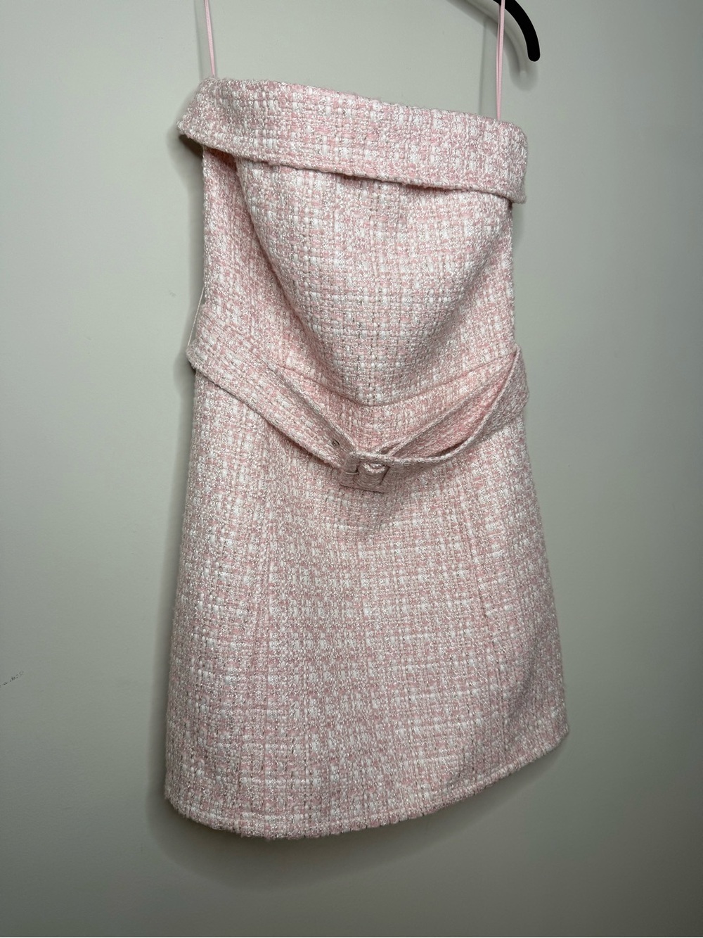 Soft Pink Tweed Belted Mini Skirt